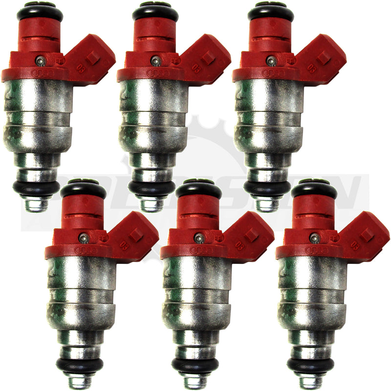 Set of 6 Rebuilt Genuine Audi VW 078133551BA 1996-2001 2.8L DOHC Red Fuel Injectors Injection Valve