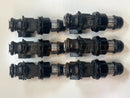 Set of six 12568557 fuel injectors arranged in three rows on a white background