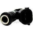 Top angle of rebuilt Nissan fuel injector 16600-JA000 showing injector body and connector