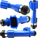 Multiple angles of 23250-0D050 Toyota fuel injector showing body, plug, and spray tip