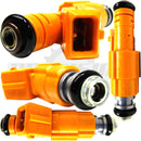 Collage of Bosch 0280155746 4-hole EV6 fuel injectors rebuilt for Jeep 4.0L engines