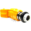 Close-up view of the nozzle tip on a Ford F6VE-A5A fuel injector