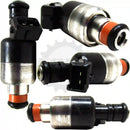 Multiple angles of Rochester 17091654 rebuilt fuel injectors showing connectors, nozzles, and body details